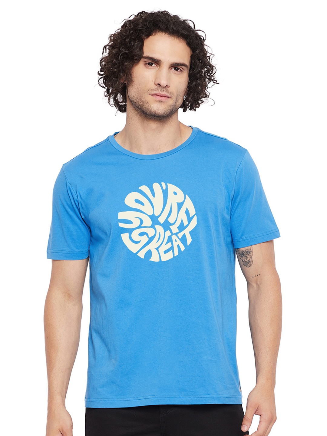 

URKNIT Cool Max Typography Round Neck Regular Fit Cotton Casual T-Shirt, Blue