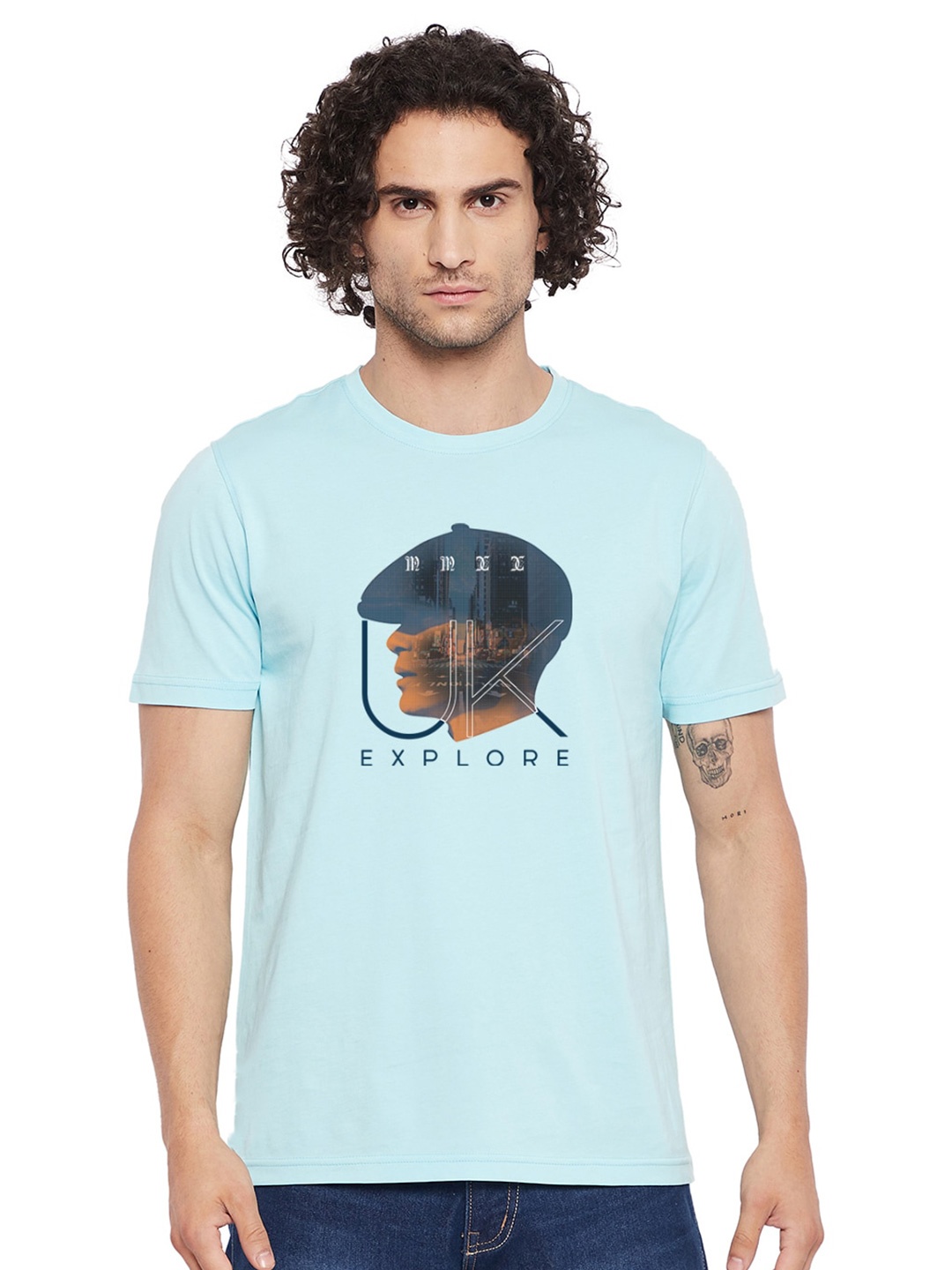 

URKNIT Cool Max Graphic Printed Round Neck Regular Fit Cotton Casual T-Shirt, Blue