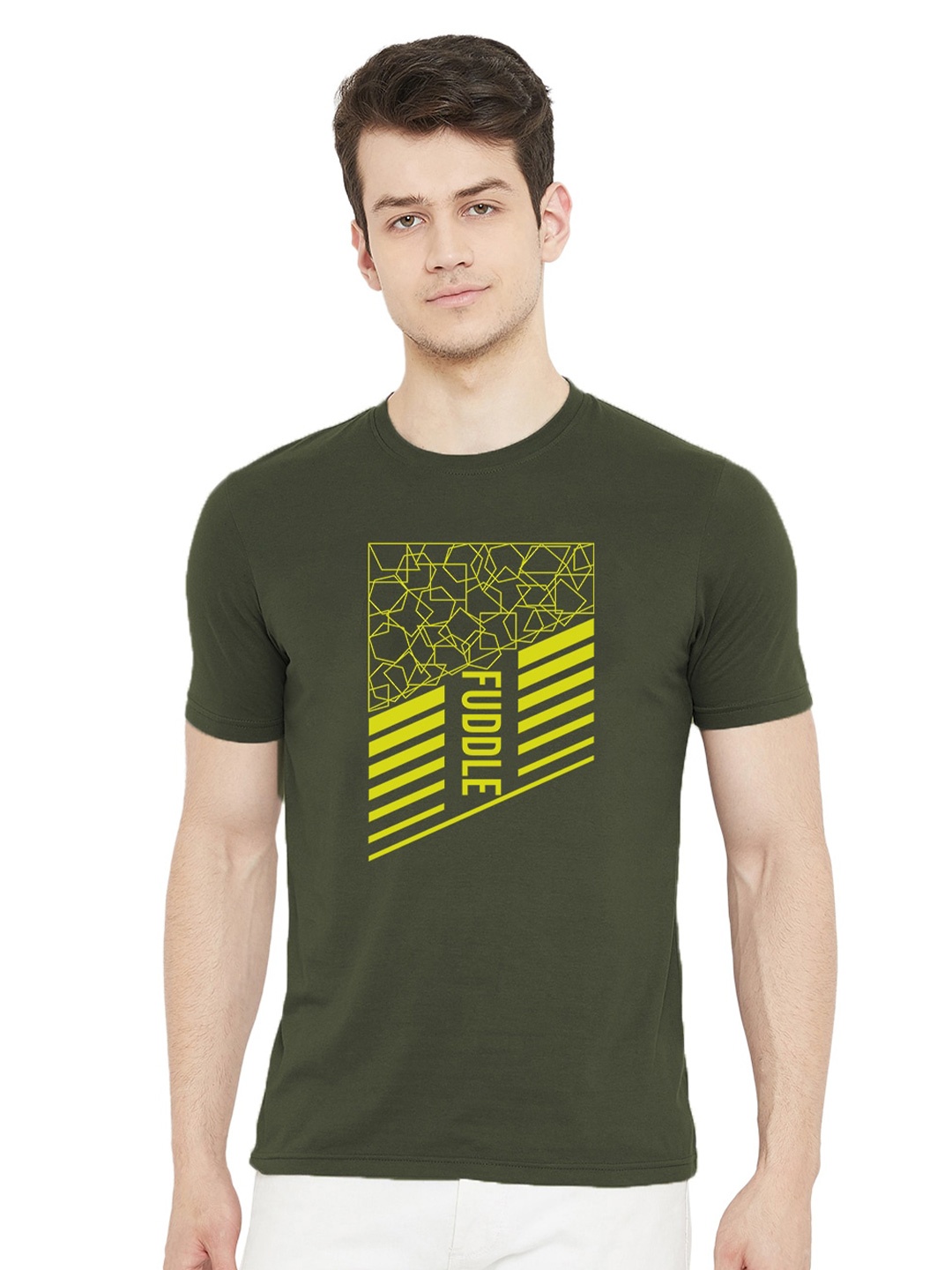 

URKNIT Graphic Printed Cool Max Pure Cotton T-shirt, Olive