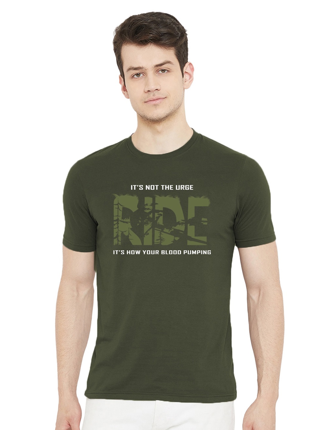 

URKNIT Typography Printed Cool Max Pure Cotton T-shirt, Olive