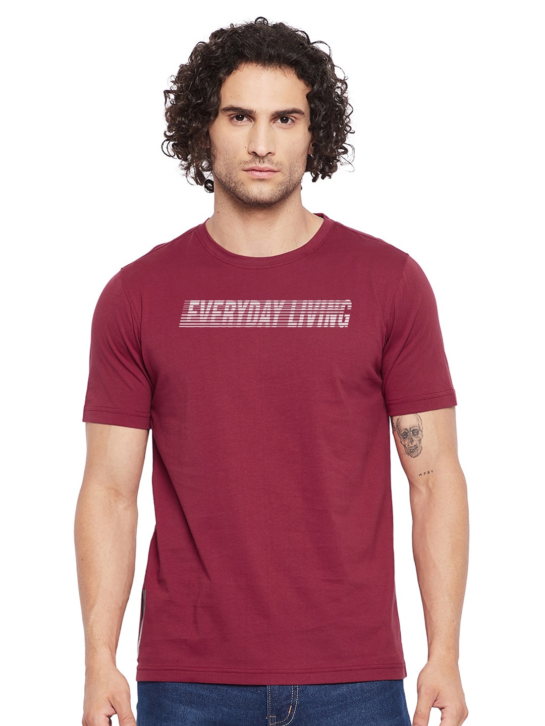 

URKNIT Typography Printed Cool Max Pure Cotton T-shirt, Maroon