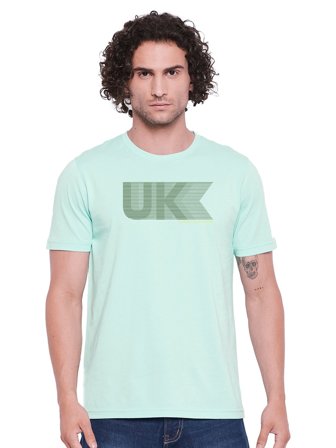 

URKNIT Typography Printed Cool Max Pure Cotton T-shirt, Green