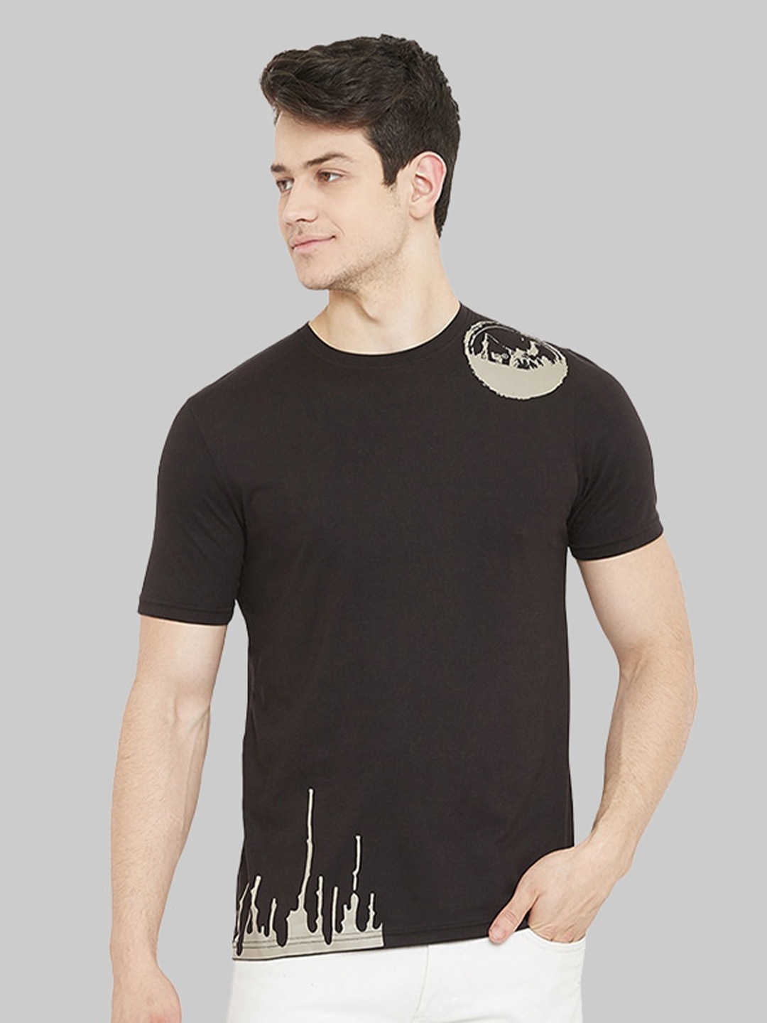 

URKNIT Graphic Printed Cool Max Pure Cotton T-shirt, Black