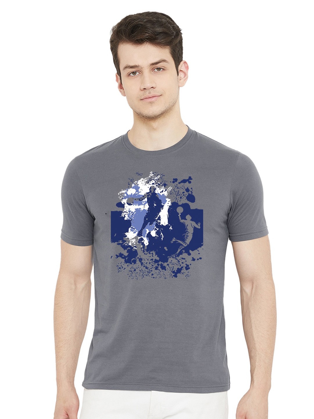 

URKNIT Graphic Printed Cool Max Pure Cotton T-shirt, Grey