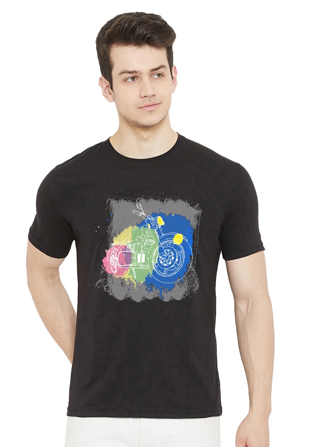 

URKNIT Graphic Printed Cool Max Pure Cotton T-shirt, Black