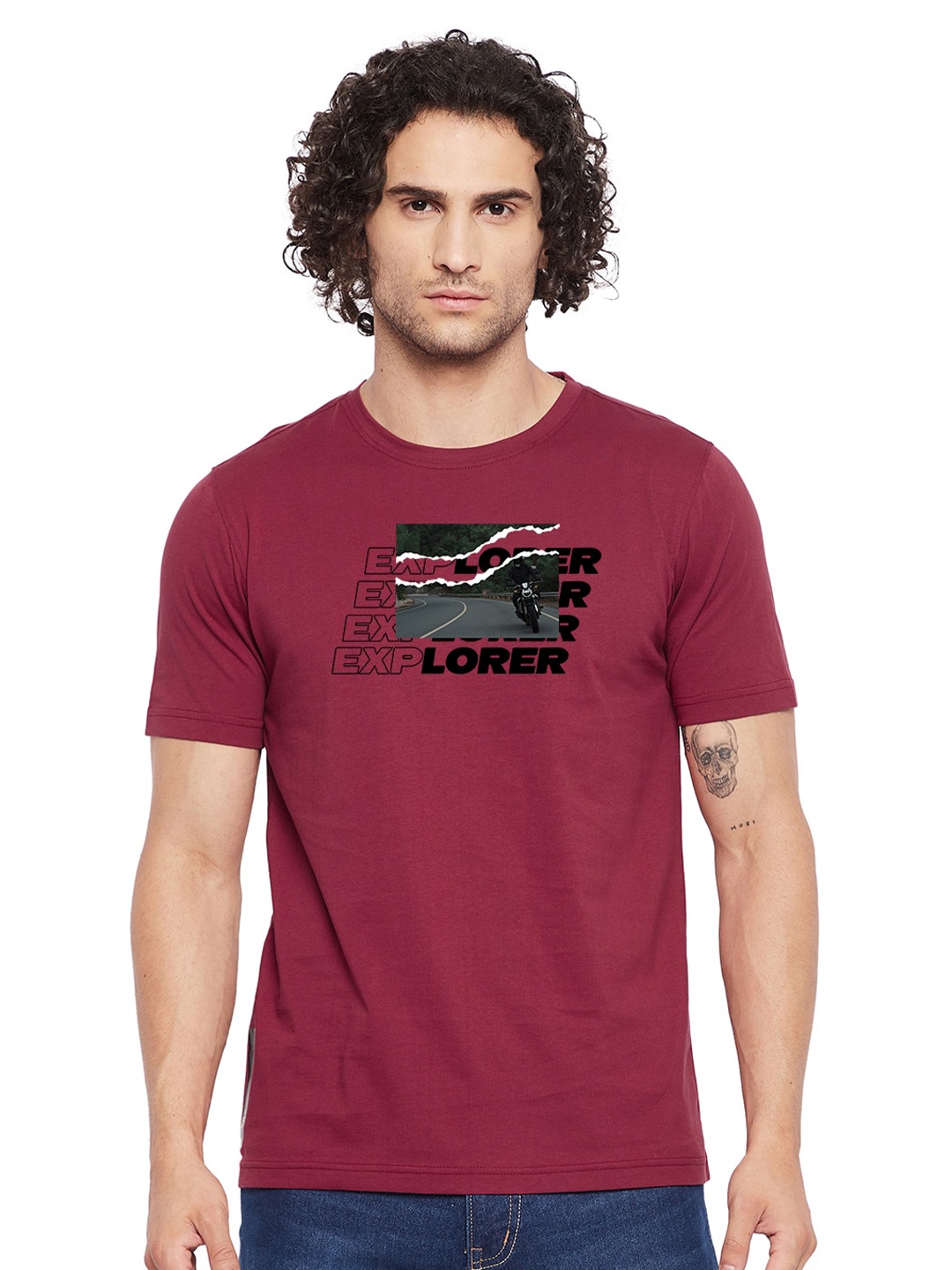 

URKNIT Typography Printed Cool Max Pure Cotton T-shirt, Maroon