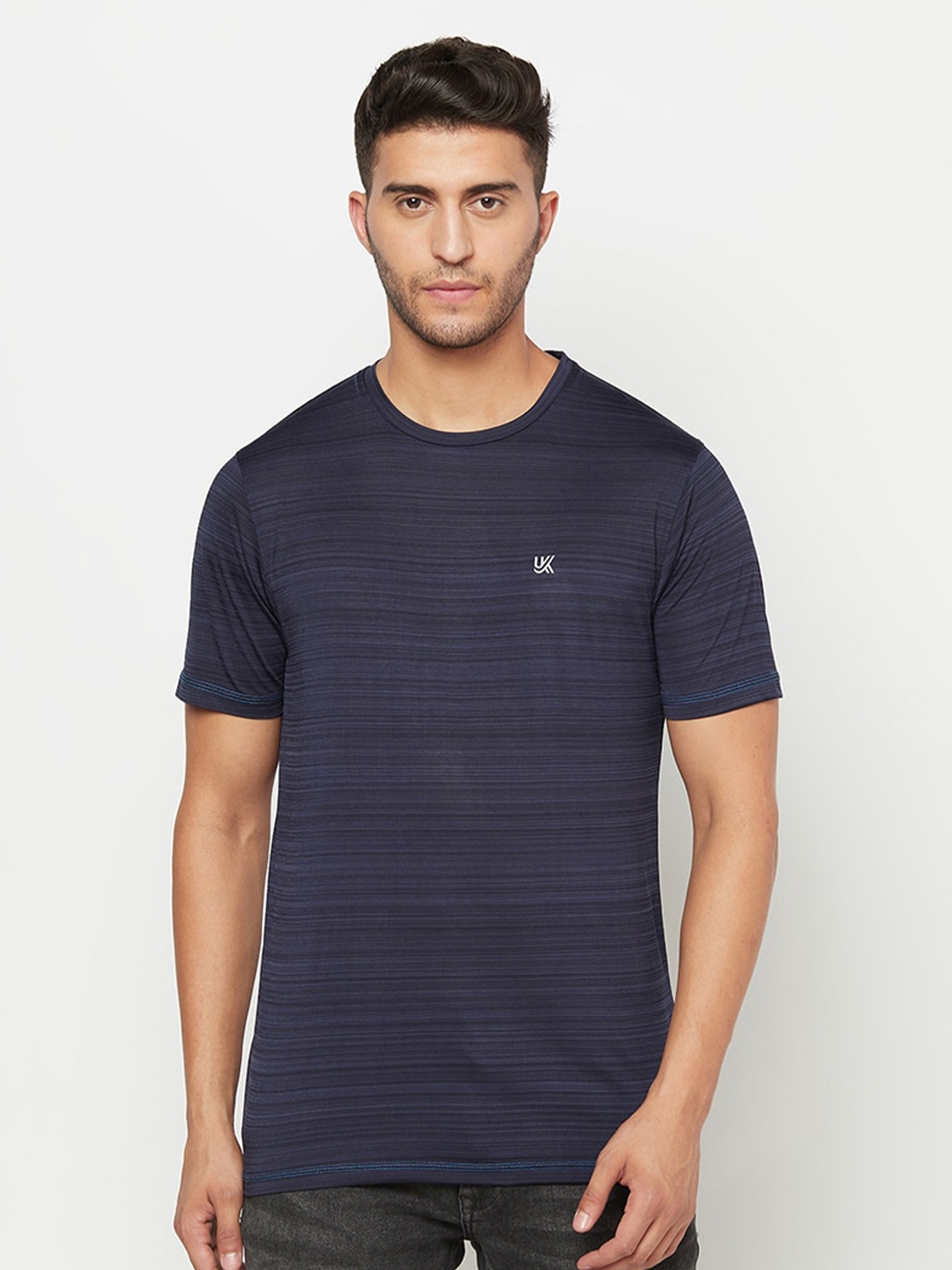 

URKNIT Striped Round Neck Cool Max T-shirt, Blue