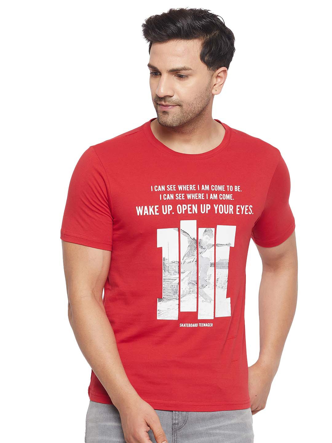 

URKNIT Graphic Printed Cool Max Pure Cotton T-shirt, Red