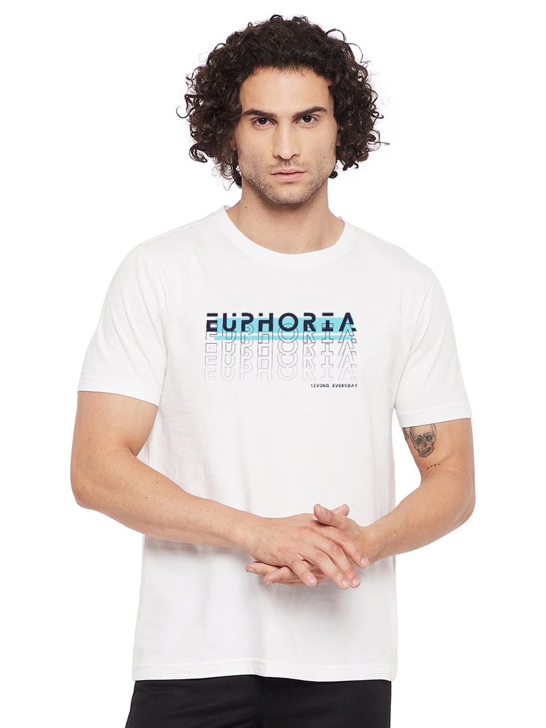 

URKNIT Typographic Printed Cool Max Pure Cotton T-shirt, White