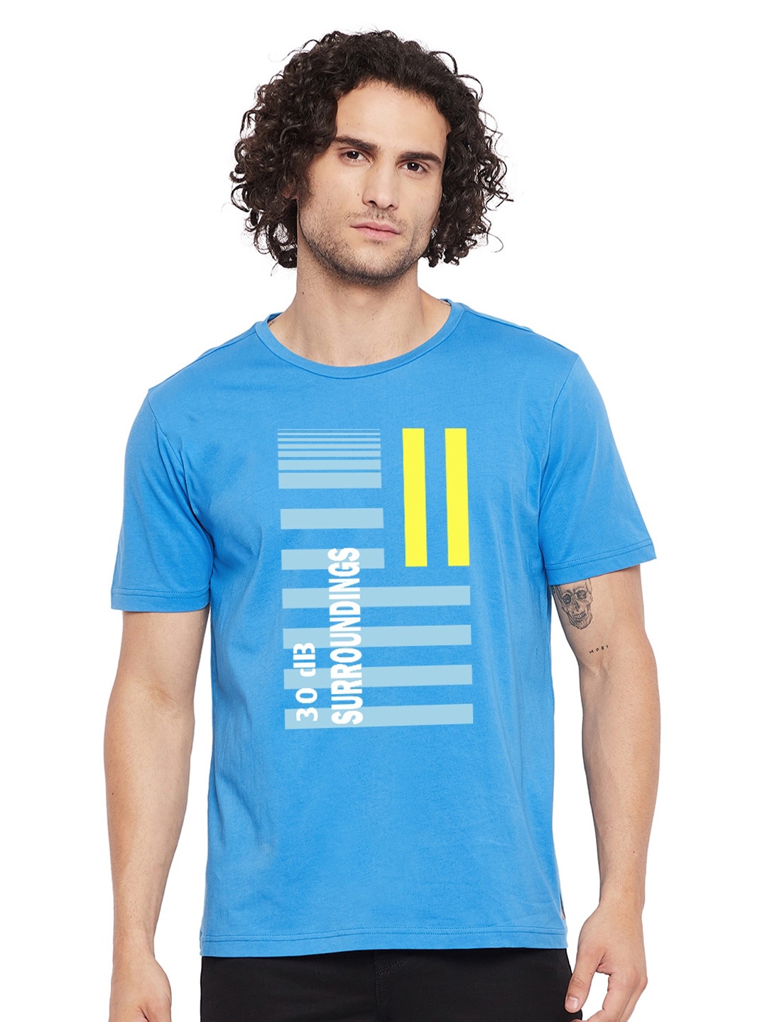 URKNIT Geometric Printed Cool Max Pure Cotton Casual T-Shirt, Blue