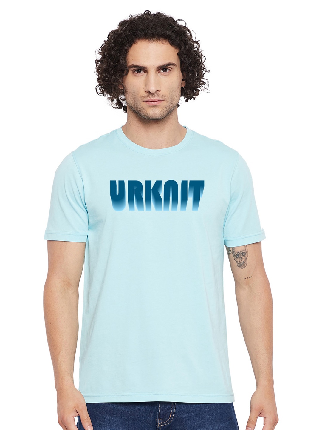 

URKNIT Brand Logo Printed Cool Max Cotton T-shirt, Blue