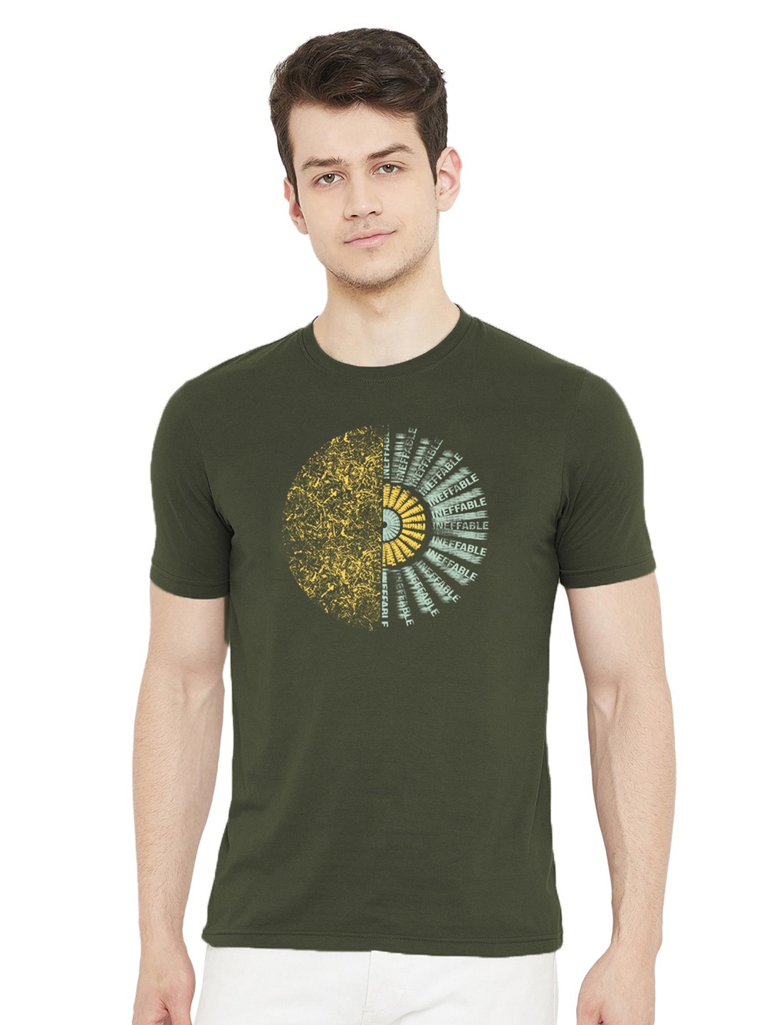 

URKNIT Graphics Printed Cool Max Pure Cotton T-shirt, Olive