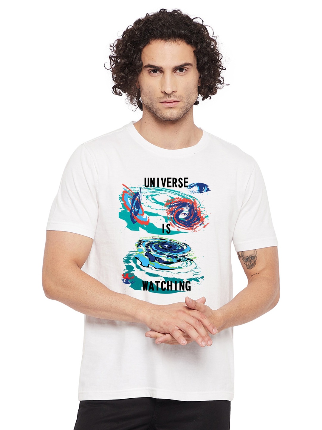 

URKNIT Graphics Printed Cool Max Pure Cotton T-shirt, White