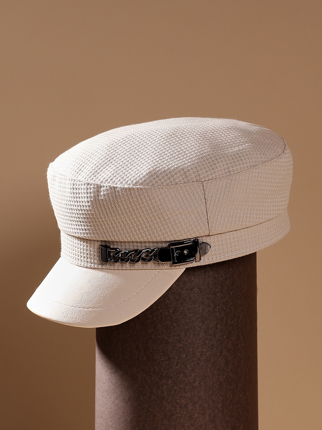 

HAUTE SAUCE by Campus Sutra Women Buckle Chain Detail Cotton Visor Cap, White