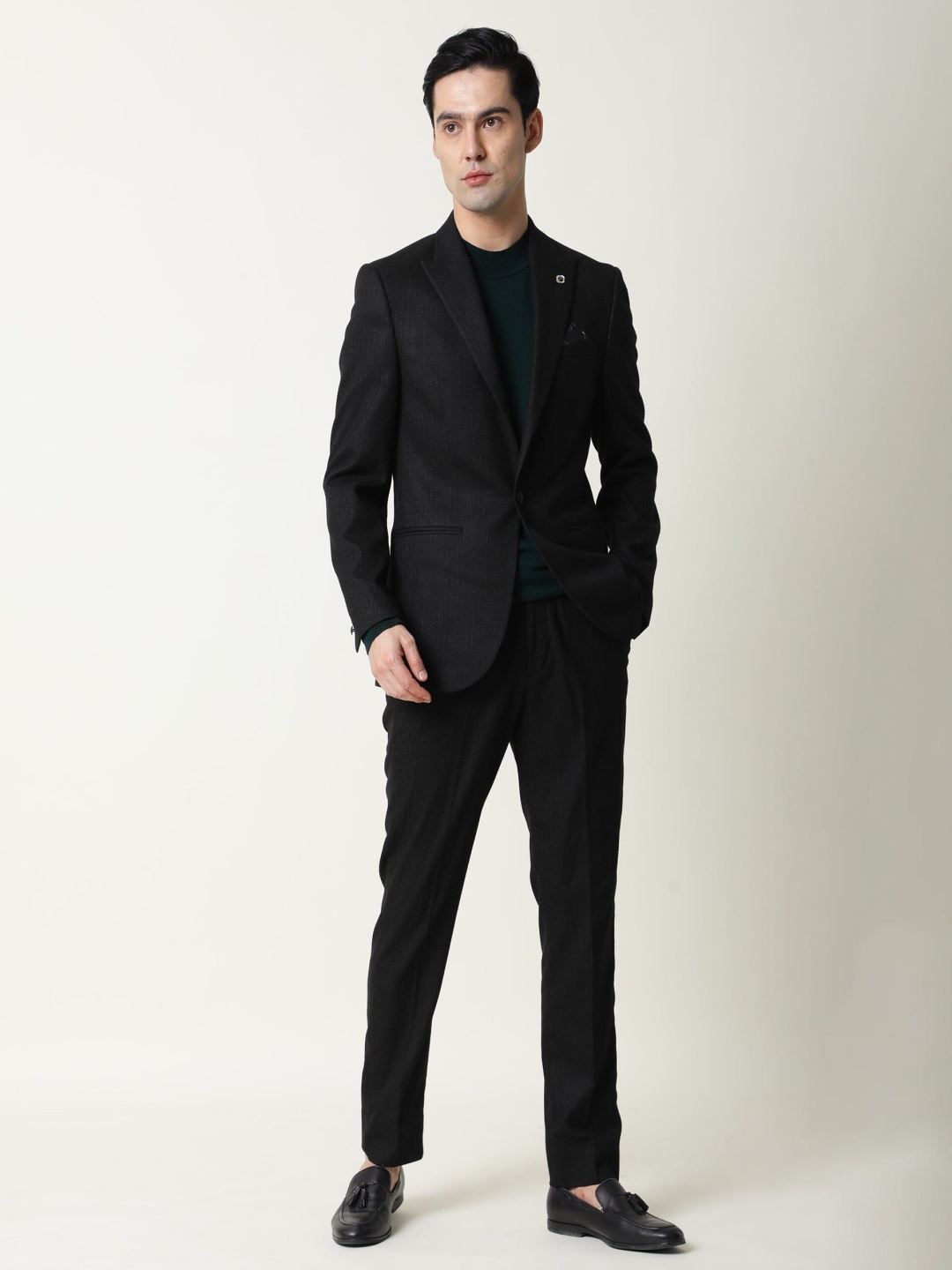 

RARE RABBIT Striped Slim-Fit Single-Breasted Casual Blazer, Black