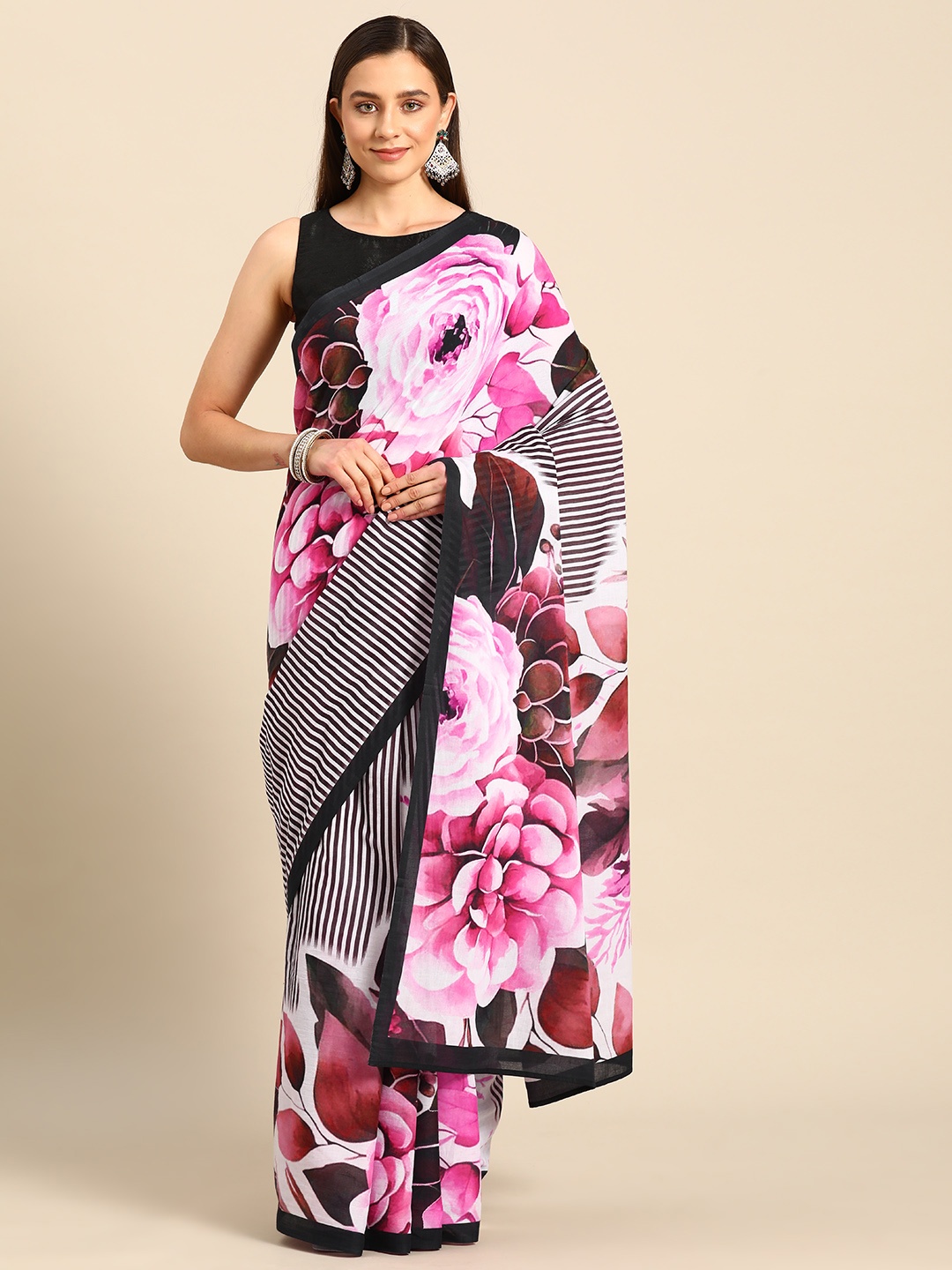 

BUTA BUTI Floral Pure Cotton Saree, Black