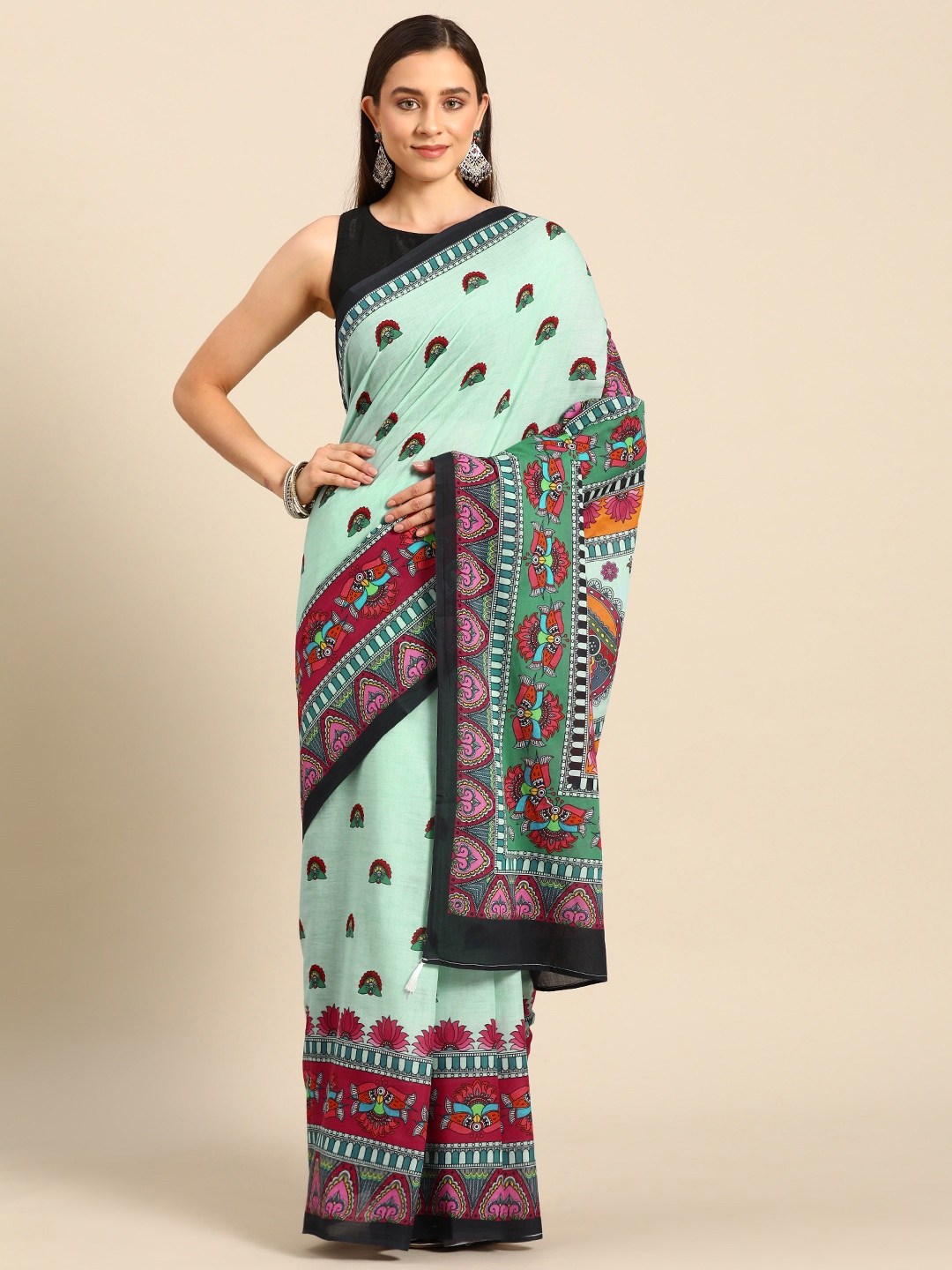 

BUTA BUTI Floral Pure Cotton Saree, Sea green