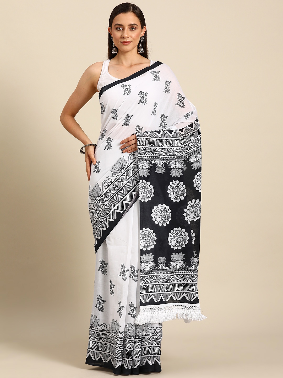 

BUTA BUTI Floral Pure Cotton Saree, Black