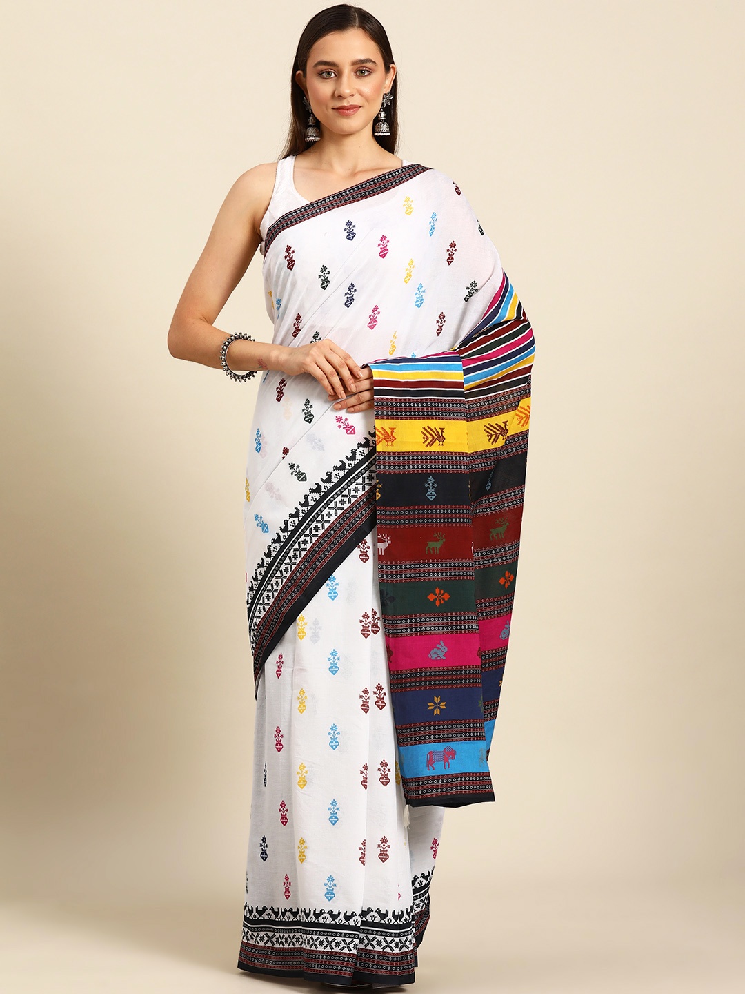 

BUTA BUTI Ethnic Motifs Pure Cotton Saree, White