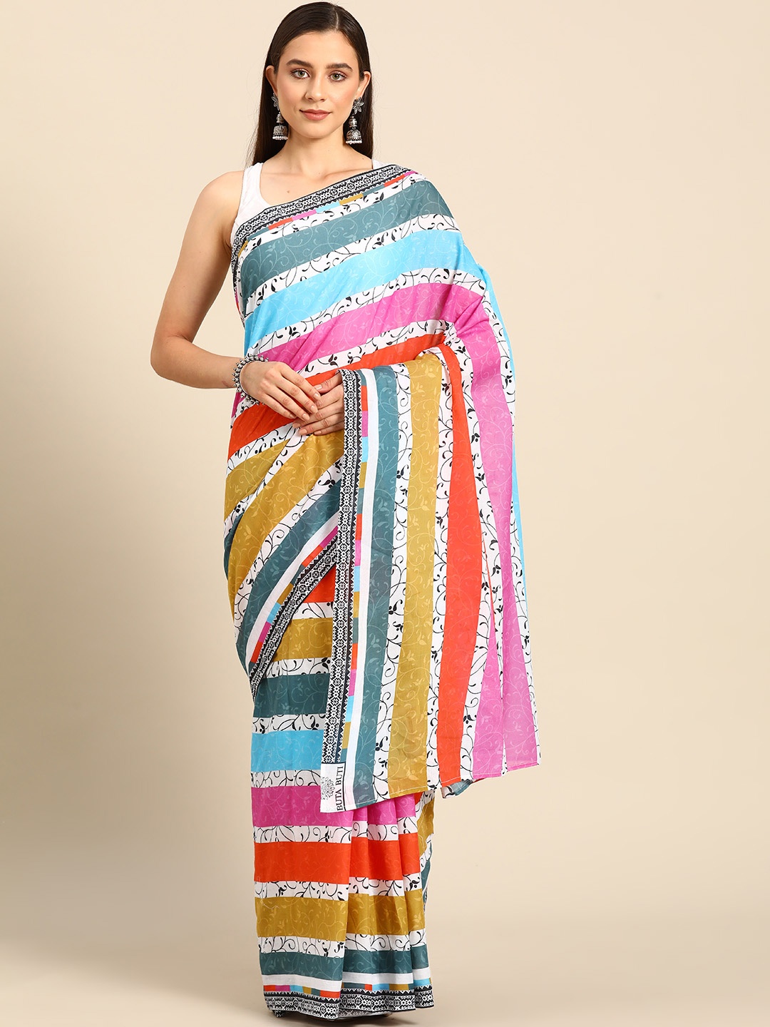 

BUTA BUTI Striped Pure Cotton Saree, Multi