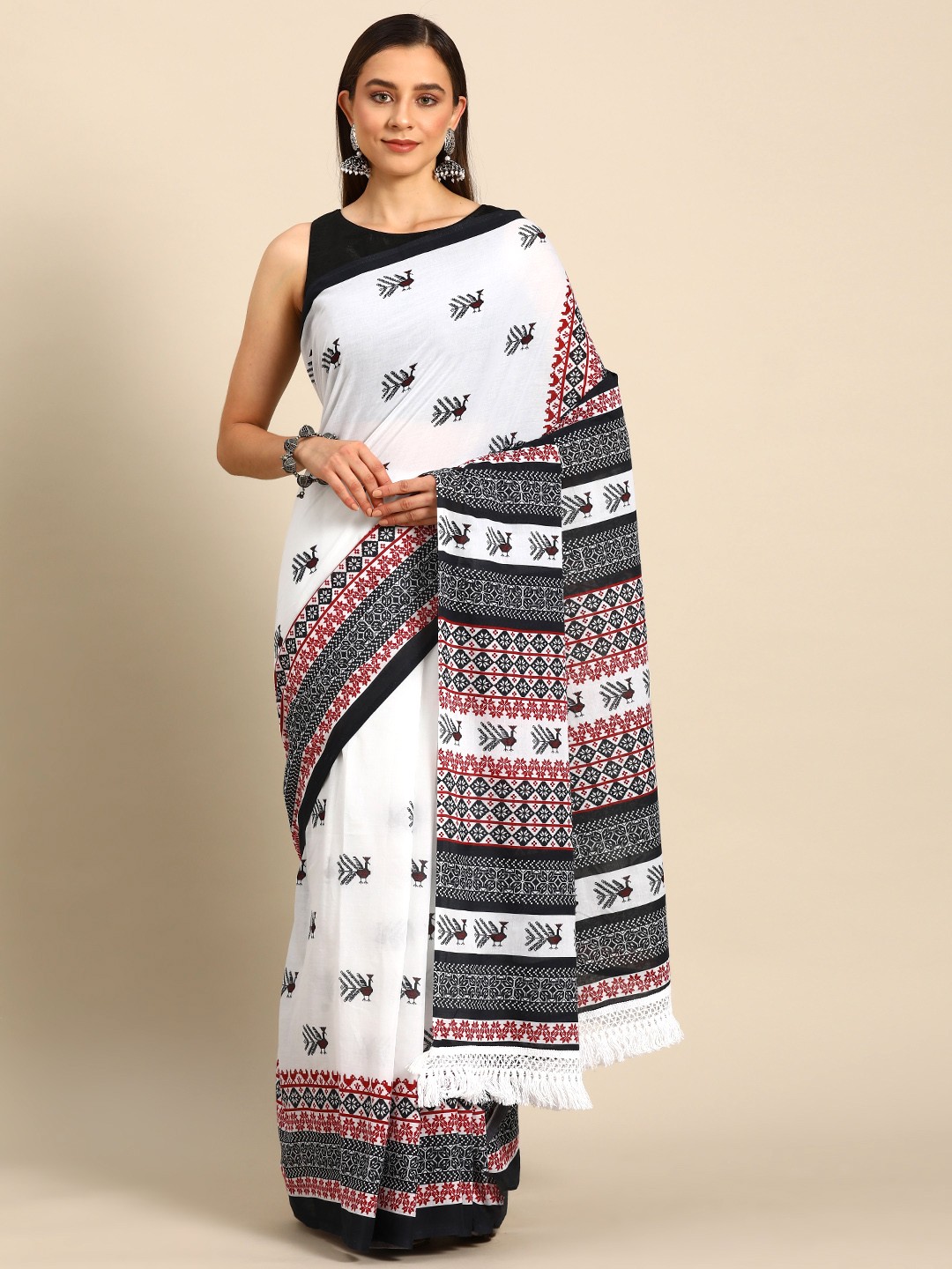 

BUTA BUTI Abstract Printed Pure Cotton Saree, Red