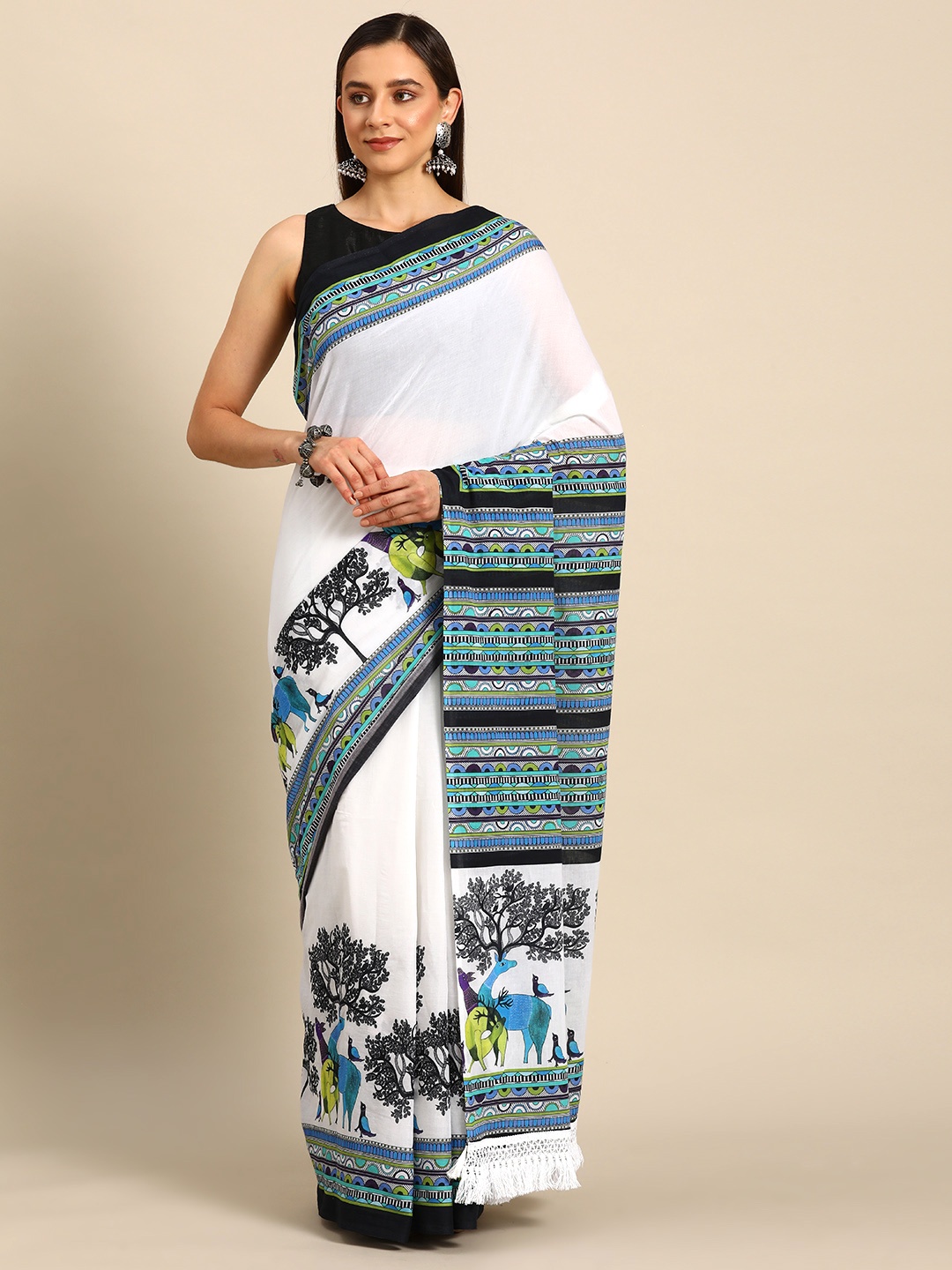 

BUTA BUTI Ethnic Motifs Printed Pure Cotton Saree, Multi