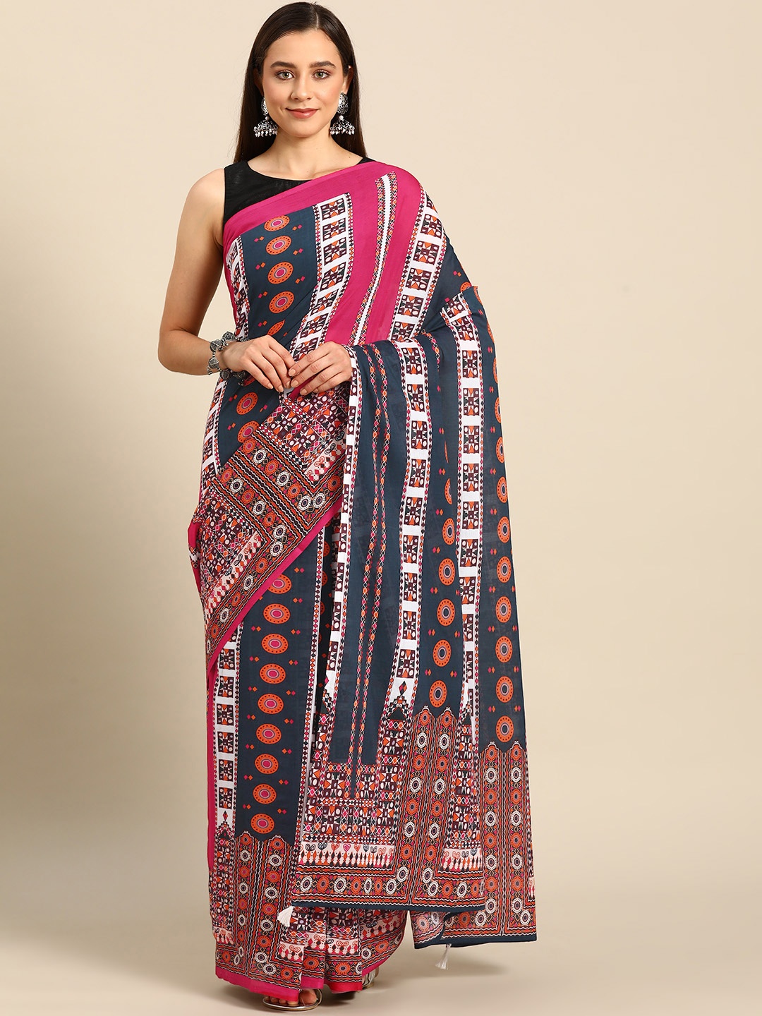 

BUTA BUTI Ethnic Motifs Printed Pure Cotton Saree, Blue