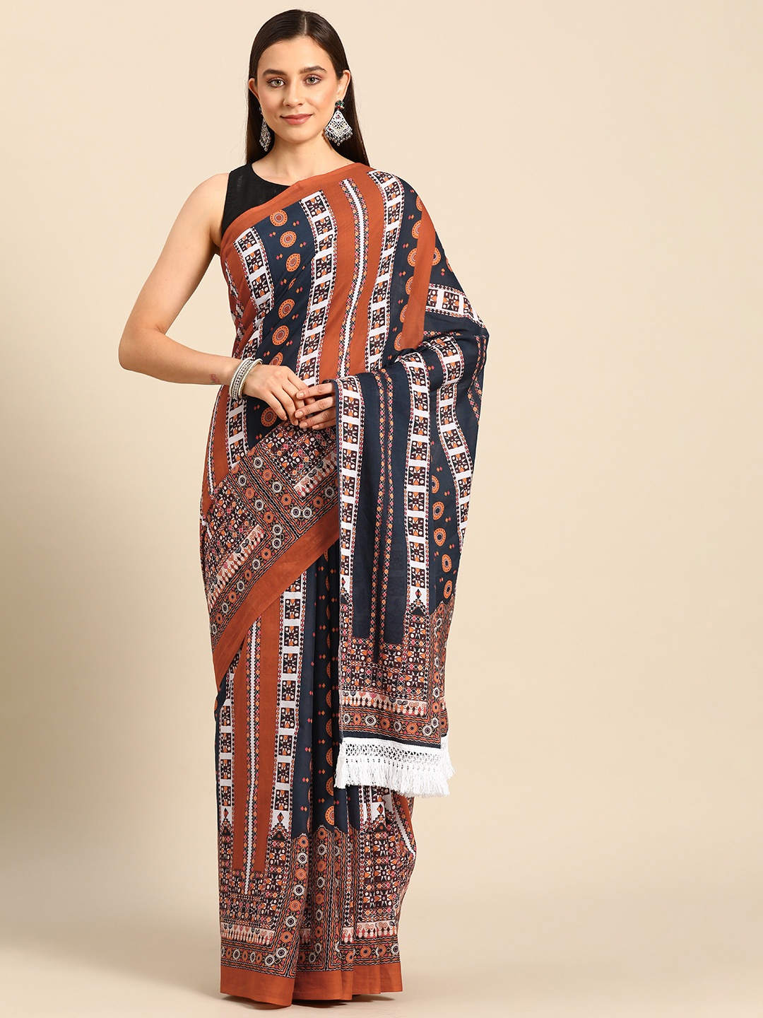 

BUTA BUTI Printe Pure Cotton Saree, Rust