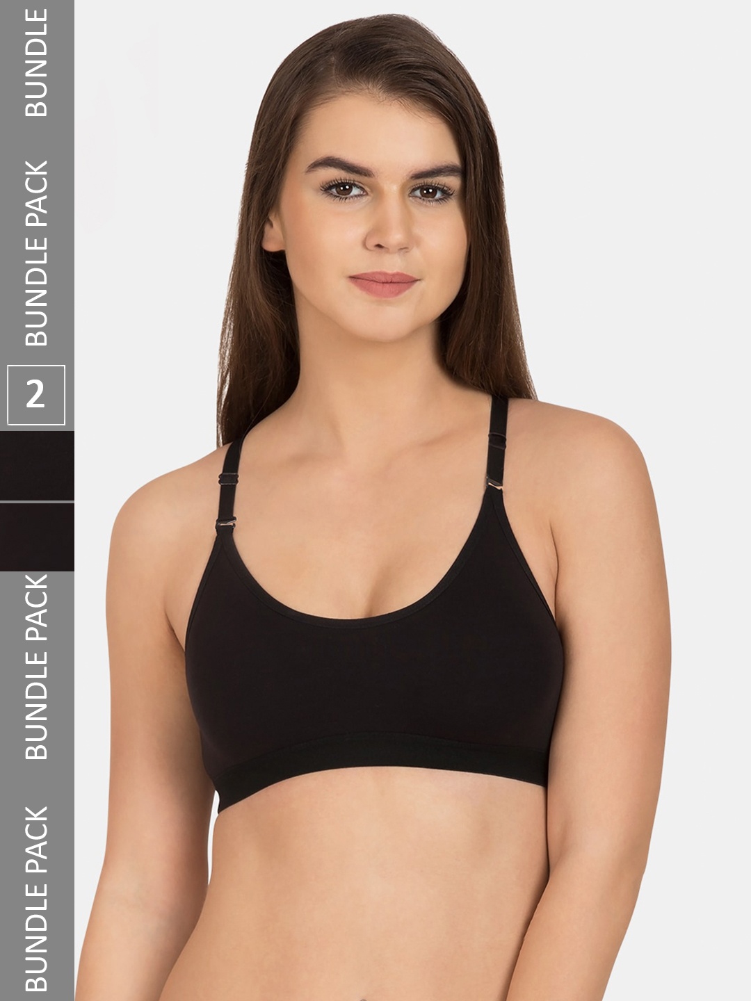 

KOMLI Pack Of 2 All Day Comfort Non-Wired Non Padded Seamless Cotton Workout Bra, Black