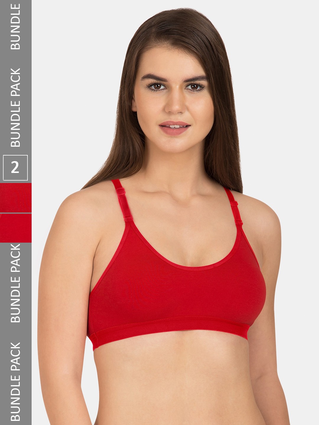 

KOMLI Pack Of 2 All Day Comfort Non-Wired Non Padded Seamless Cotton Workout Bra, Red
