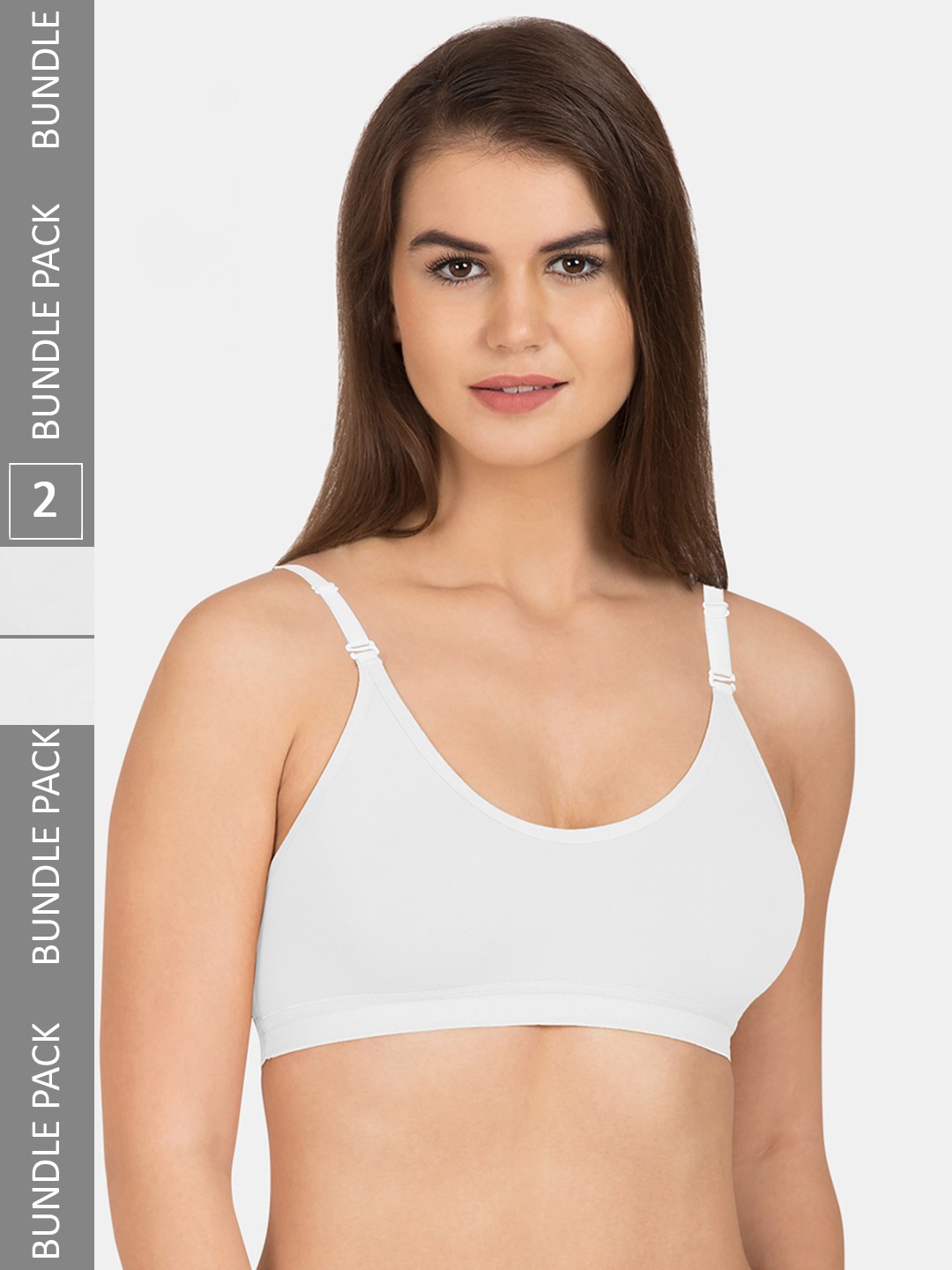 

KOMLI Pack Of 2 All Day Comfort Non-Wired Non Padded Seamless Cotton Workout Bra, White