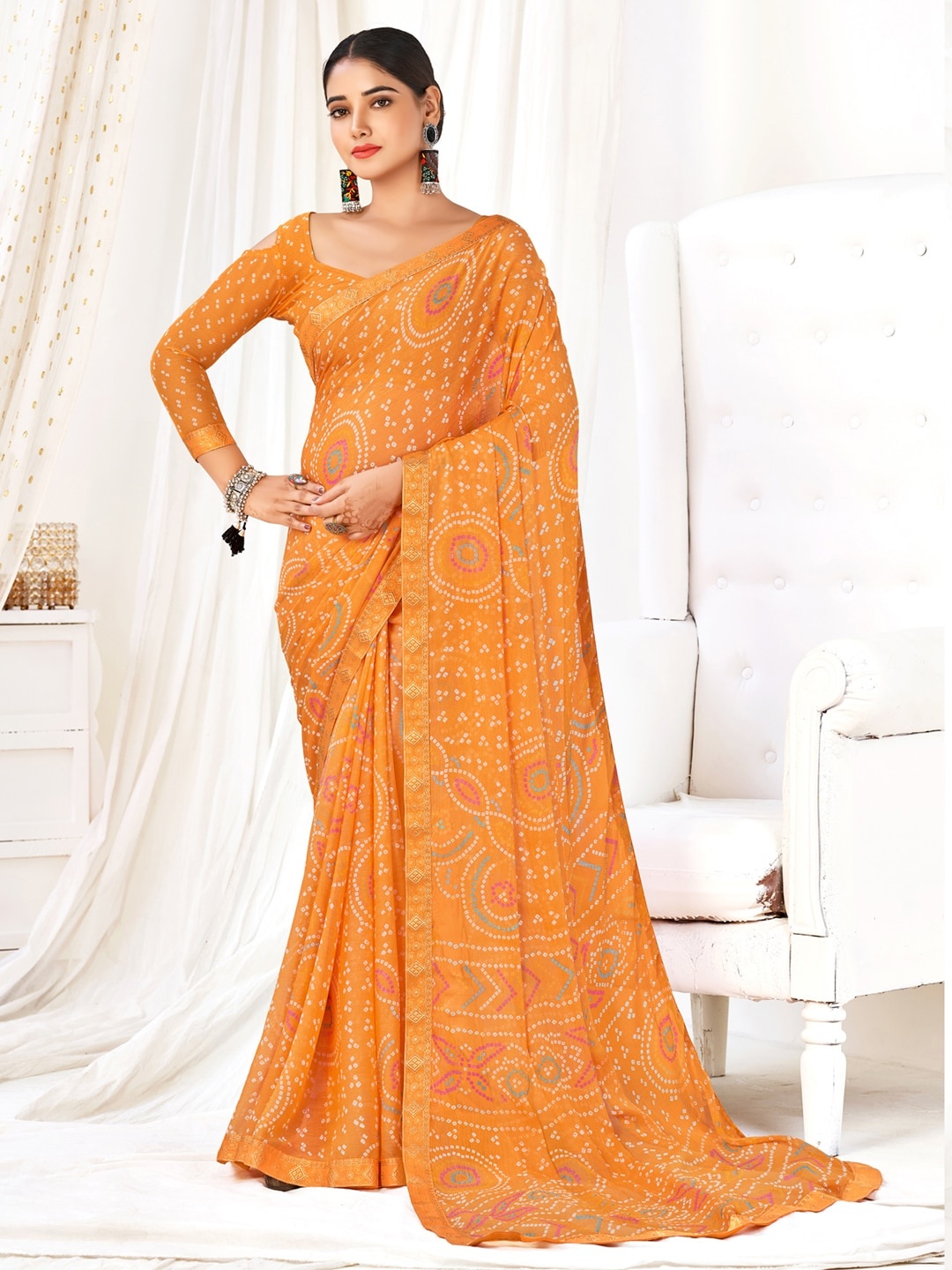 

Anouk Bandhani Printed Zari Bandhani Saree, Orange