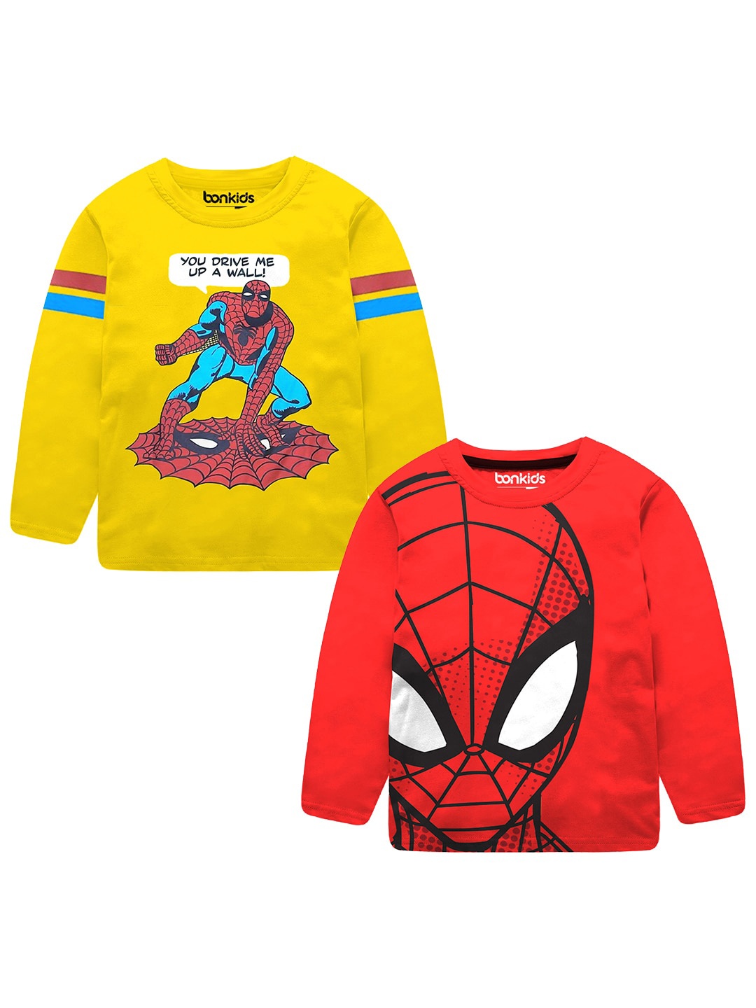

BONKIDS Boys Pack Of 2 Spider-Man Printed Cotton T-shirt, Yellow