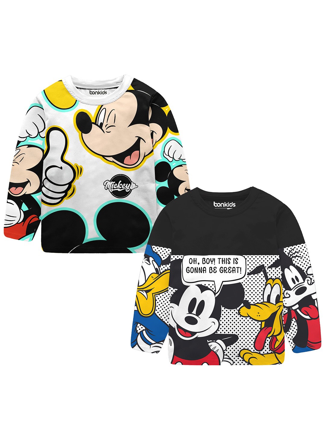 

BONKIDS Boys Pack Of 2 Mickey & Friends Printed Cotton T-shirt, White