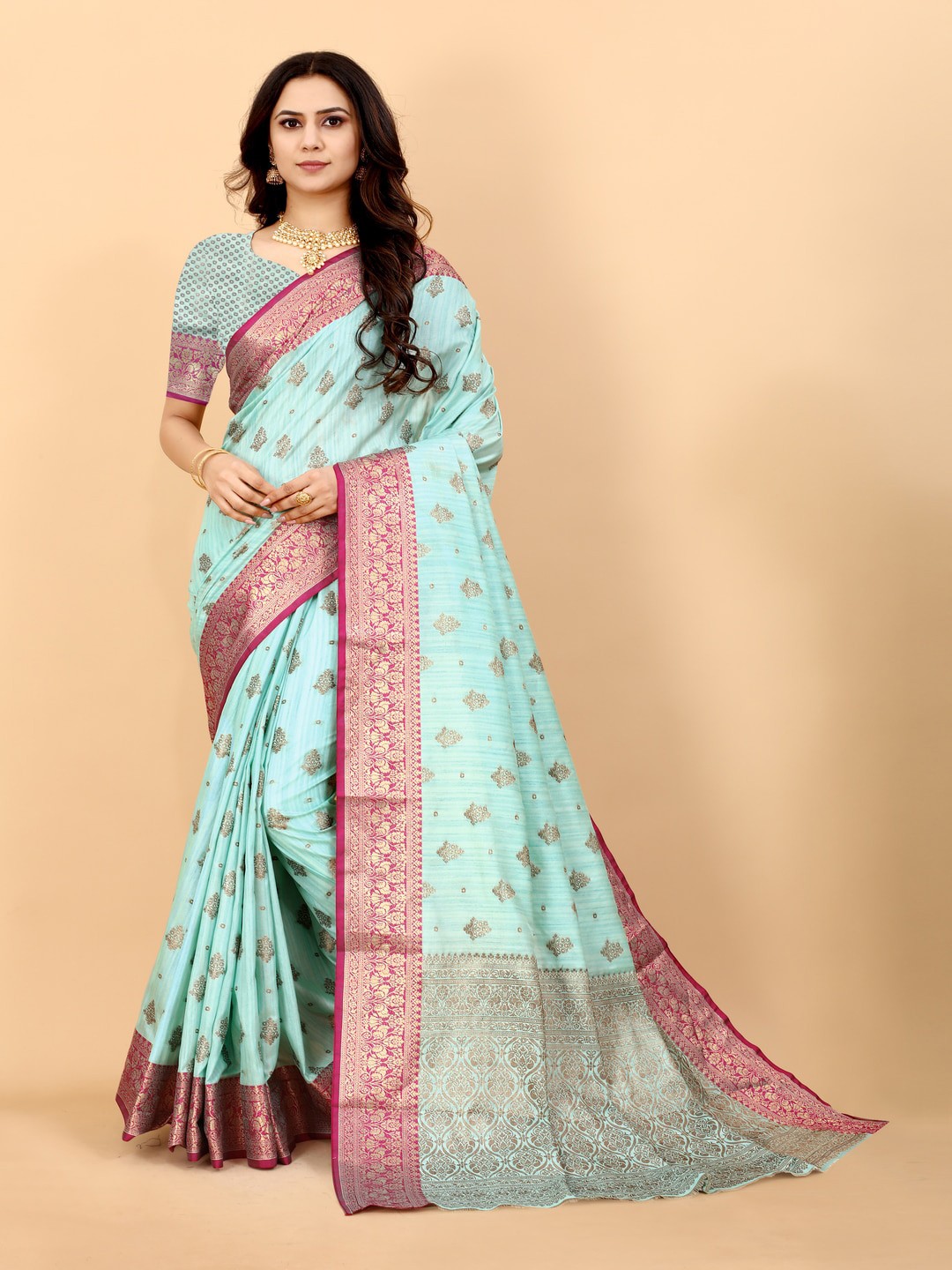 

MOKSHA DESIGNS Floral Woven Design Zari Pure Silk Banarasi Saree, Blue