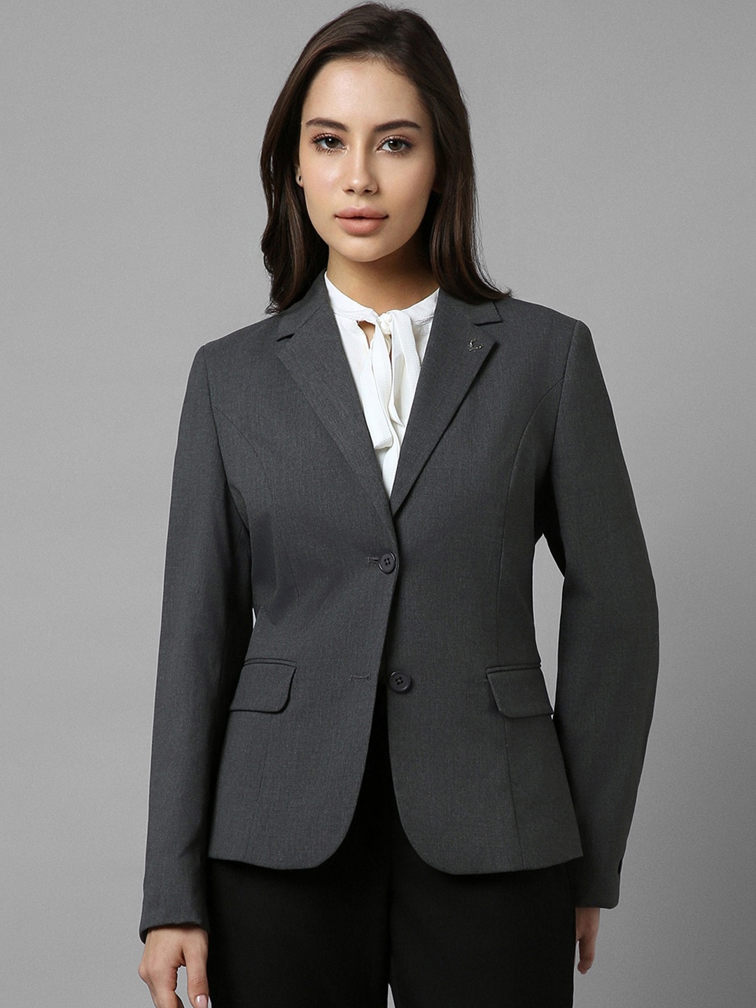 

Allen Solly Woman Notched Lapel Collar Single-Breasted Formal Blazer, Grey