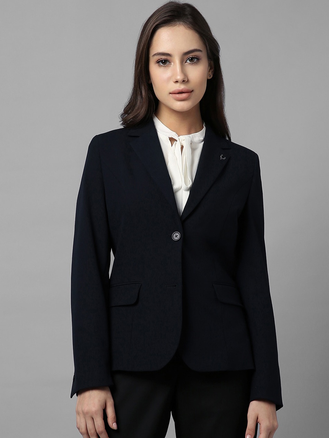 

Allen Solly Woman Single-Breasted Formal Blazer, Navy blue