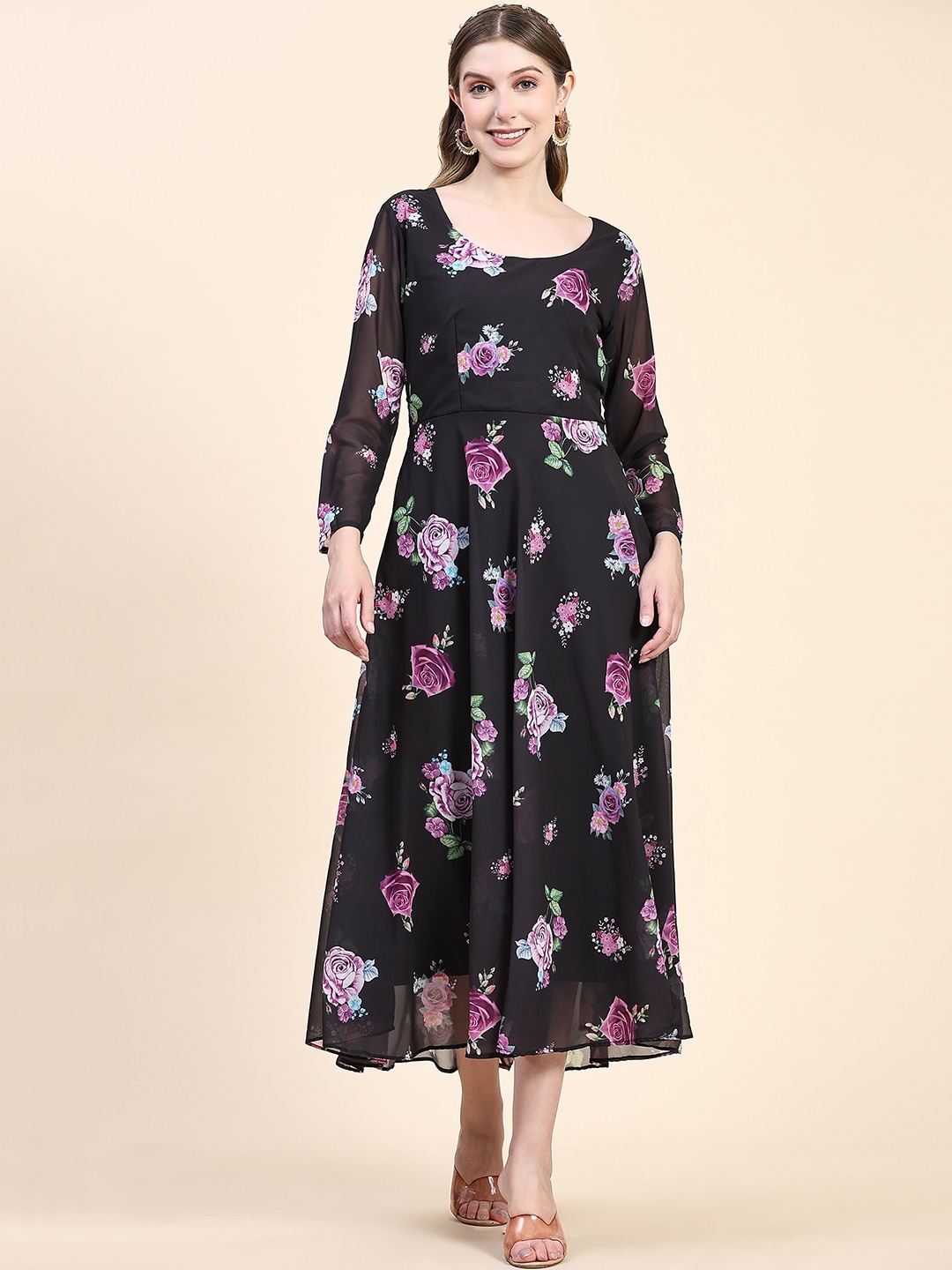 

BLACK SCISSOR Floral Printed Georgette Maxi Ethnic Dress