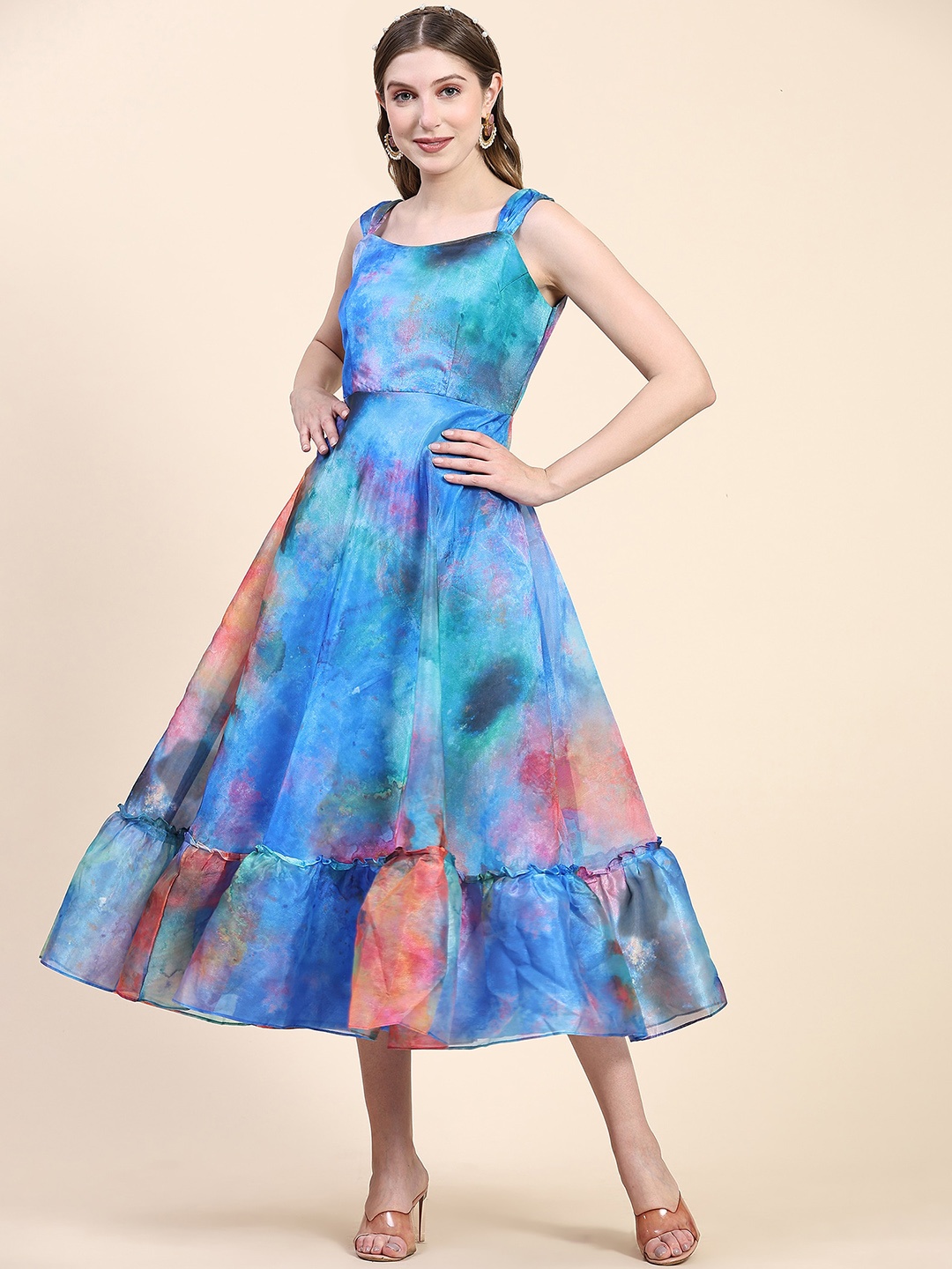 

BLACK SCISSOR Tie & Dye Sleeveless Fit & Flare Dress, Blue