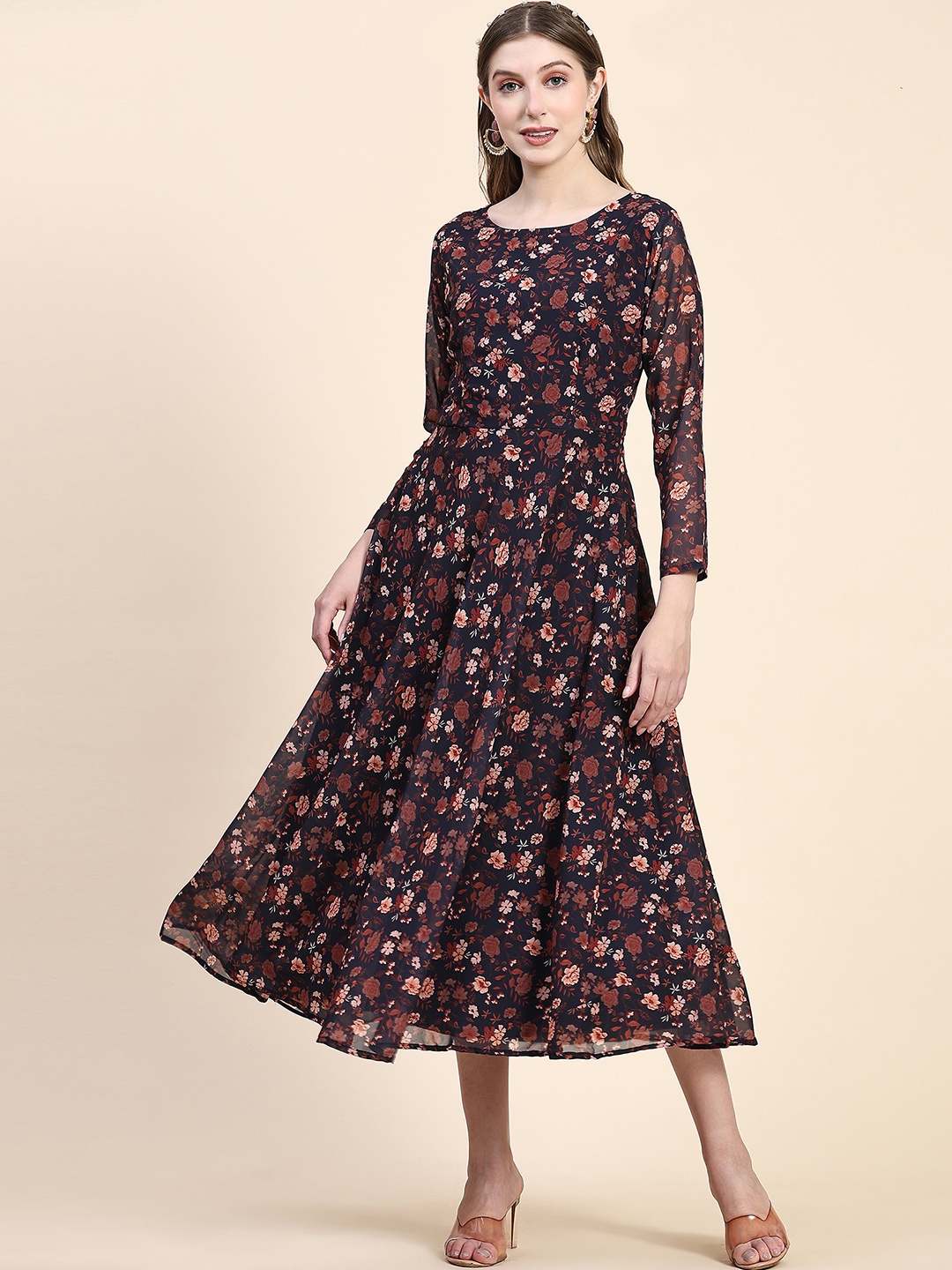 

BLACK SCISSOR Floral Printed Georgette Midi Gown