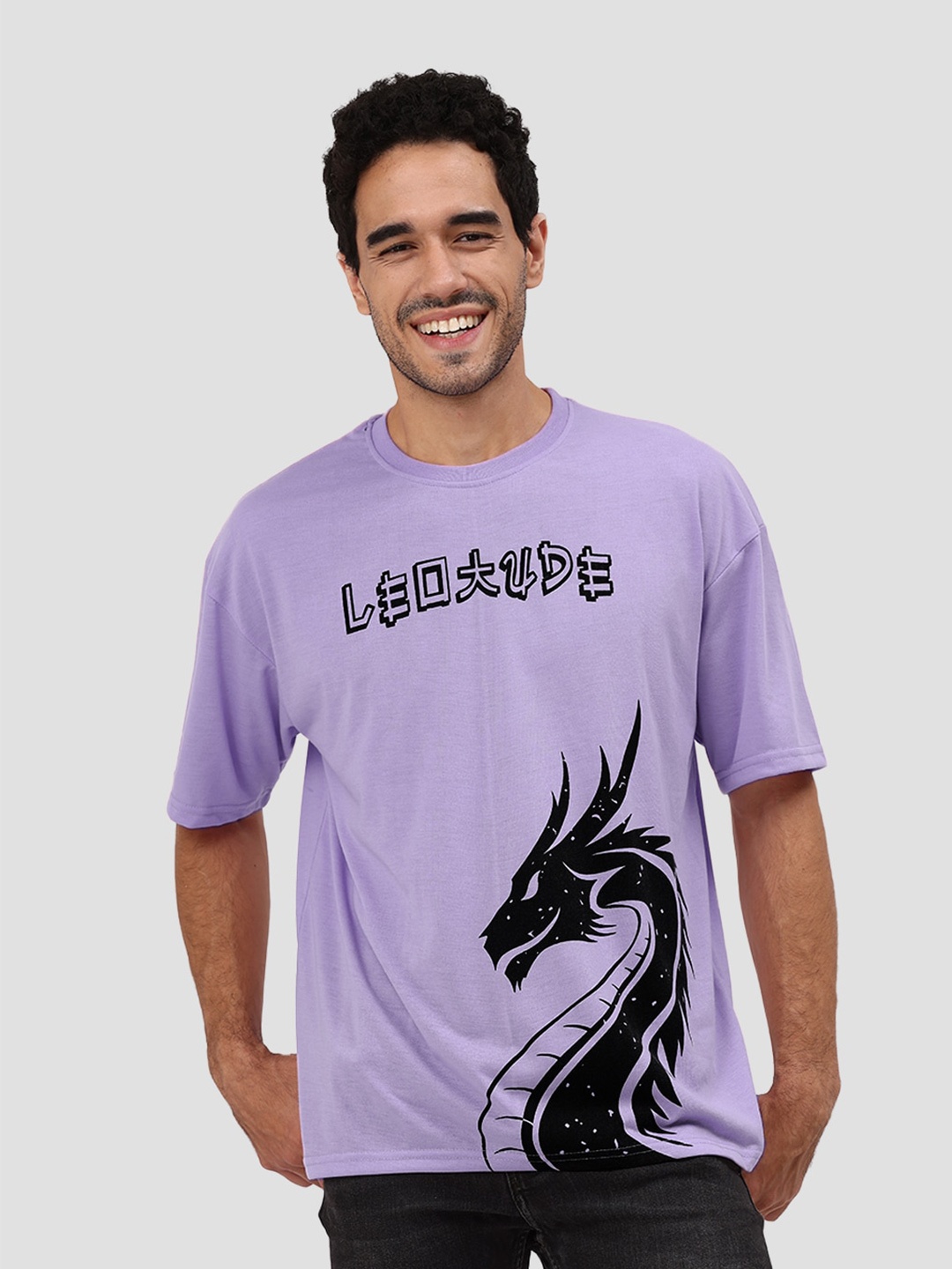 

Leotude Graphic Printed Drop-Shoulder Sleeves Oversized Casual T-shirt, Purple