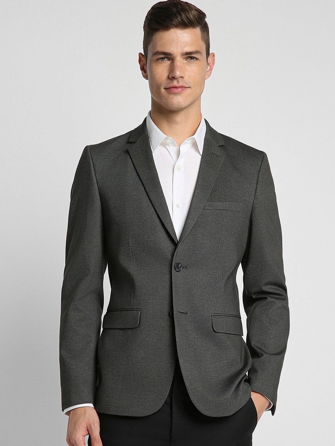 

Peter England Elite Textured Slim-Fit Single-Breasted Formal Blazer, Grey