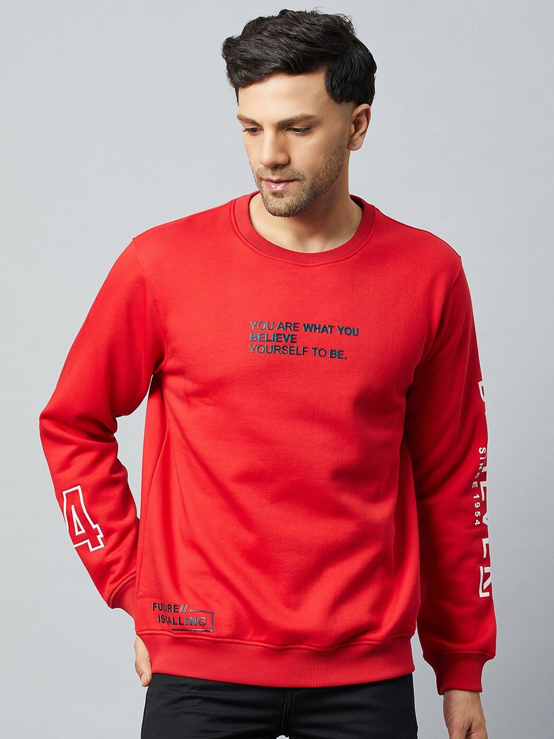 

Club York Typography Printed Fleece Pullover Sweatshirt, Red