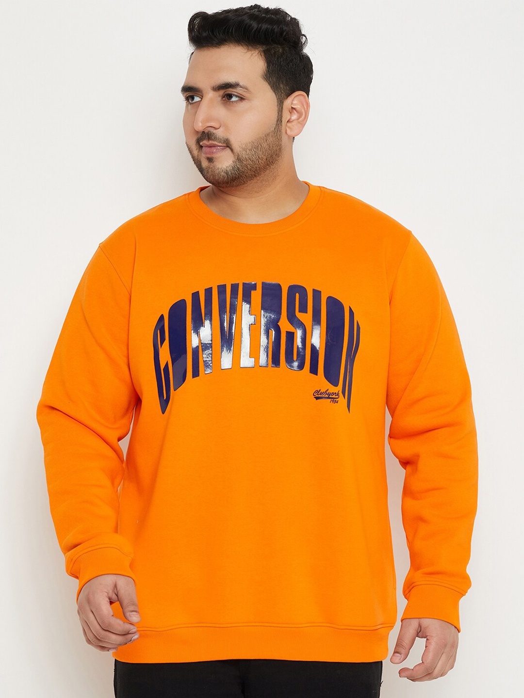 

Club York Plus Size Typography Printed Fleece Pullover Sweatshirt, Orange