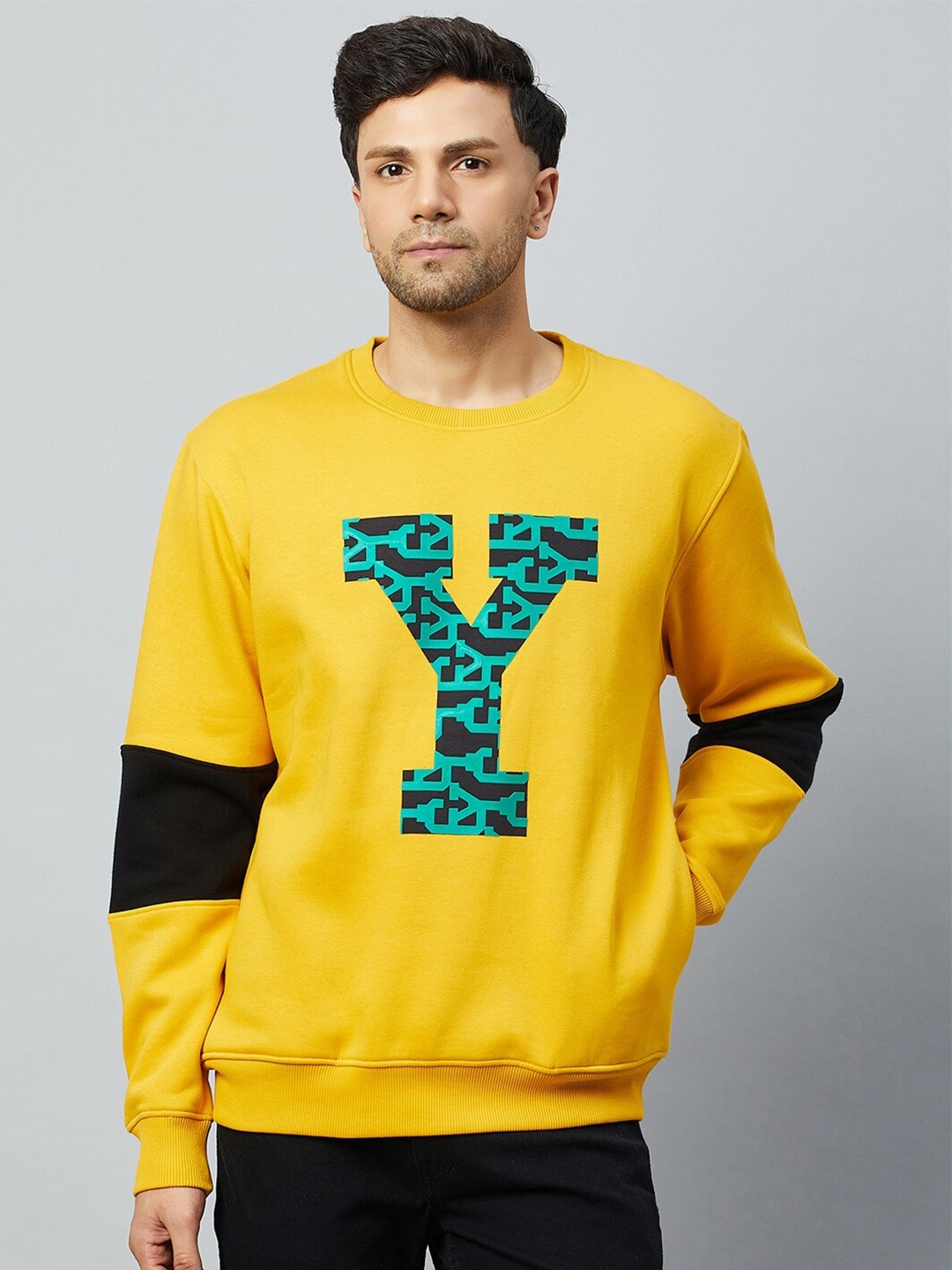 

Club York Typography Printed Fleece Pullover Sweatshirt, Mustard