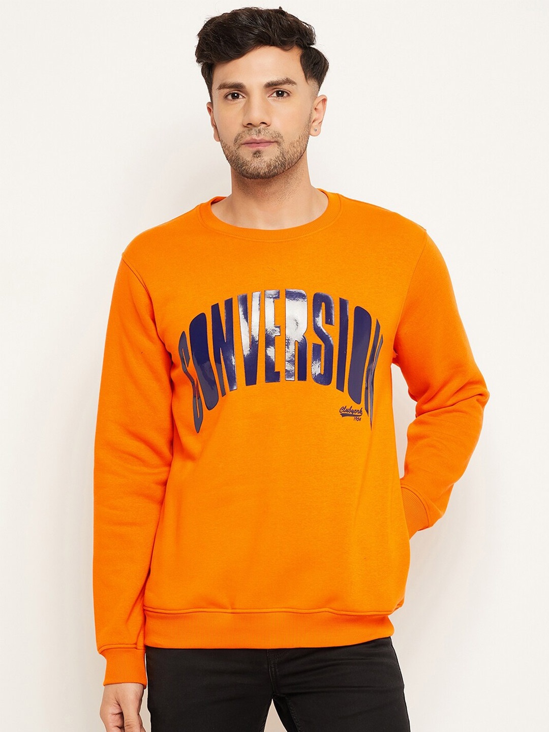 

Club York Typography Printed Fleece Sweatshirt, Orange