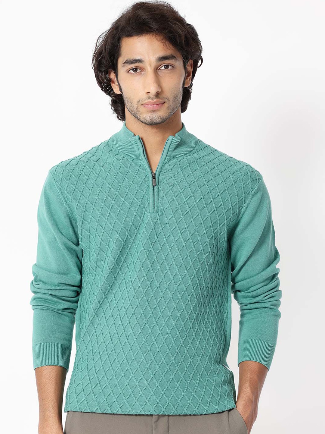 

RARE RABBIT Men Troyo Regular Fit Mock Collar Sweater, Green