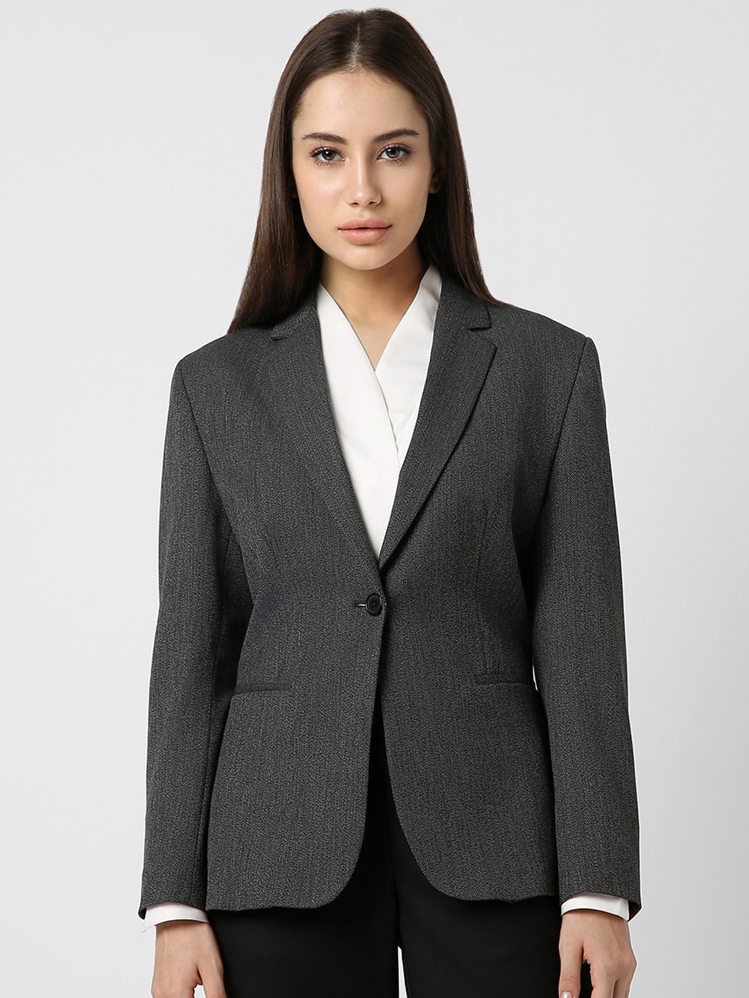 

Van Heusen Woman Self Design Single-Breasted Formal Blazer, Grey