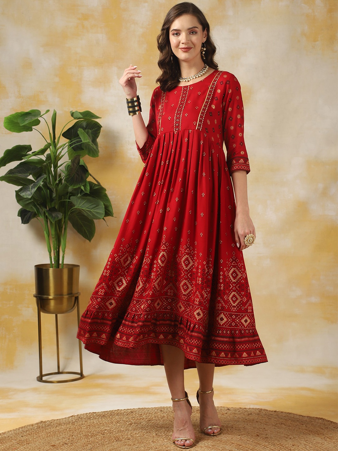 

Rangita Ethnic Motifs Printed Fit & Flare Ethnic Dresses, Red