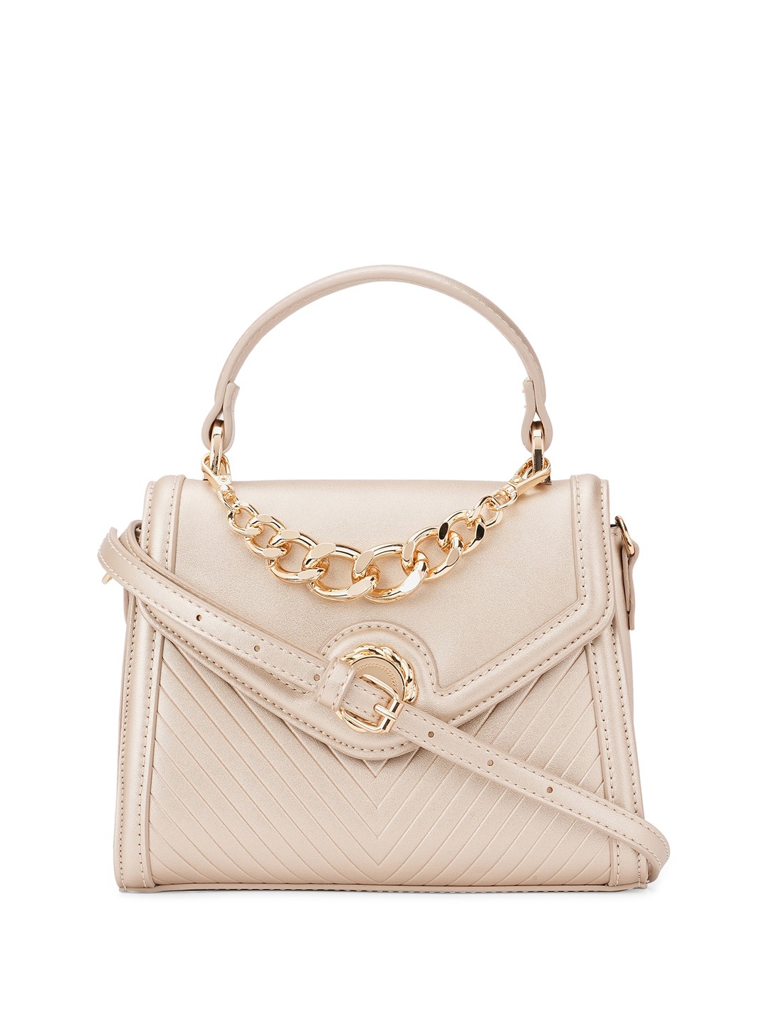 

ALDO Gold-Toned PU Structured Handheld Bag